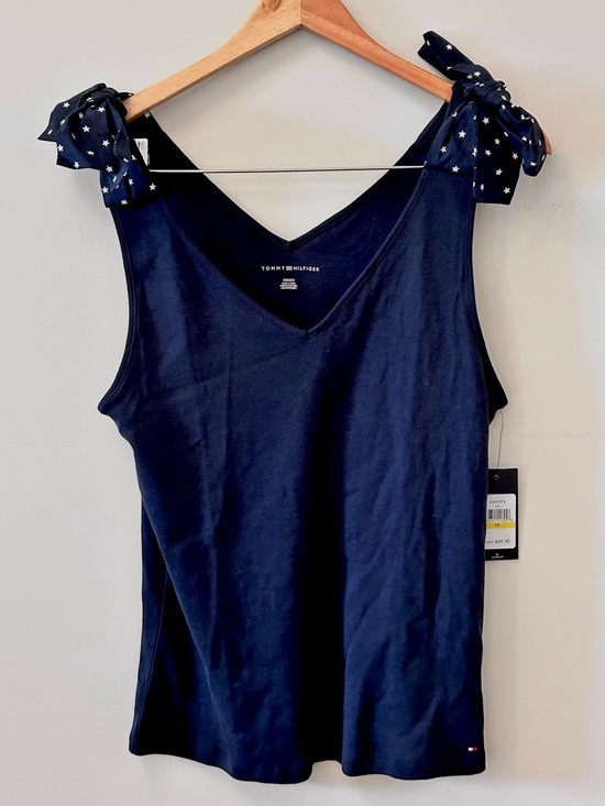 Tommy Hilfiger Tops - Tommy Hilfiger Tank Top w/ Shoulder White Star Bow V-Neck Navy Cotton Women’s M
